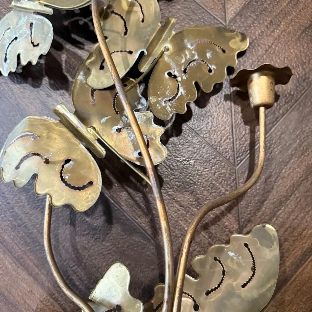 Vintage MCM Brass Butterfly Candle Holder Scone Wall Hanging Decor